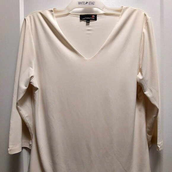 LAURA PETITES Cream V-Neckline 3/4 Sleeves Stretch Knit Top - Size TG/XL - Picture 1 of 7